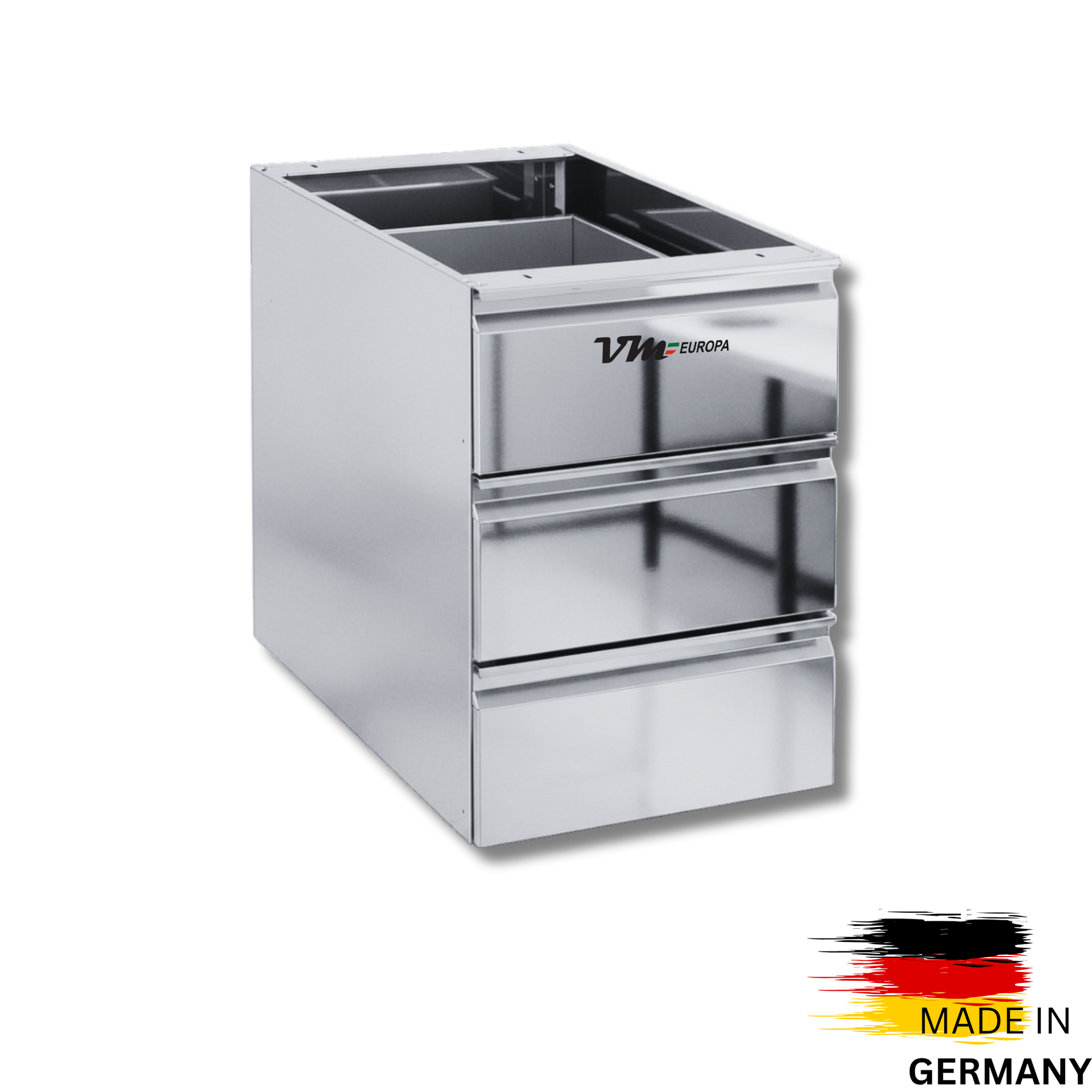 Edelstahl Schubladenblock Premium dreifach (3fach)  - 400 x 635 x 585 mm (B x L x H)