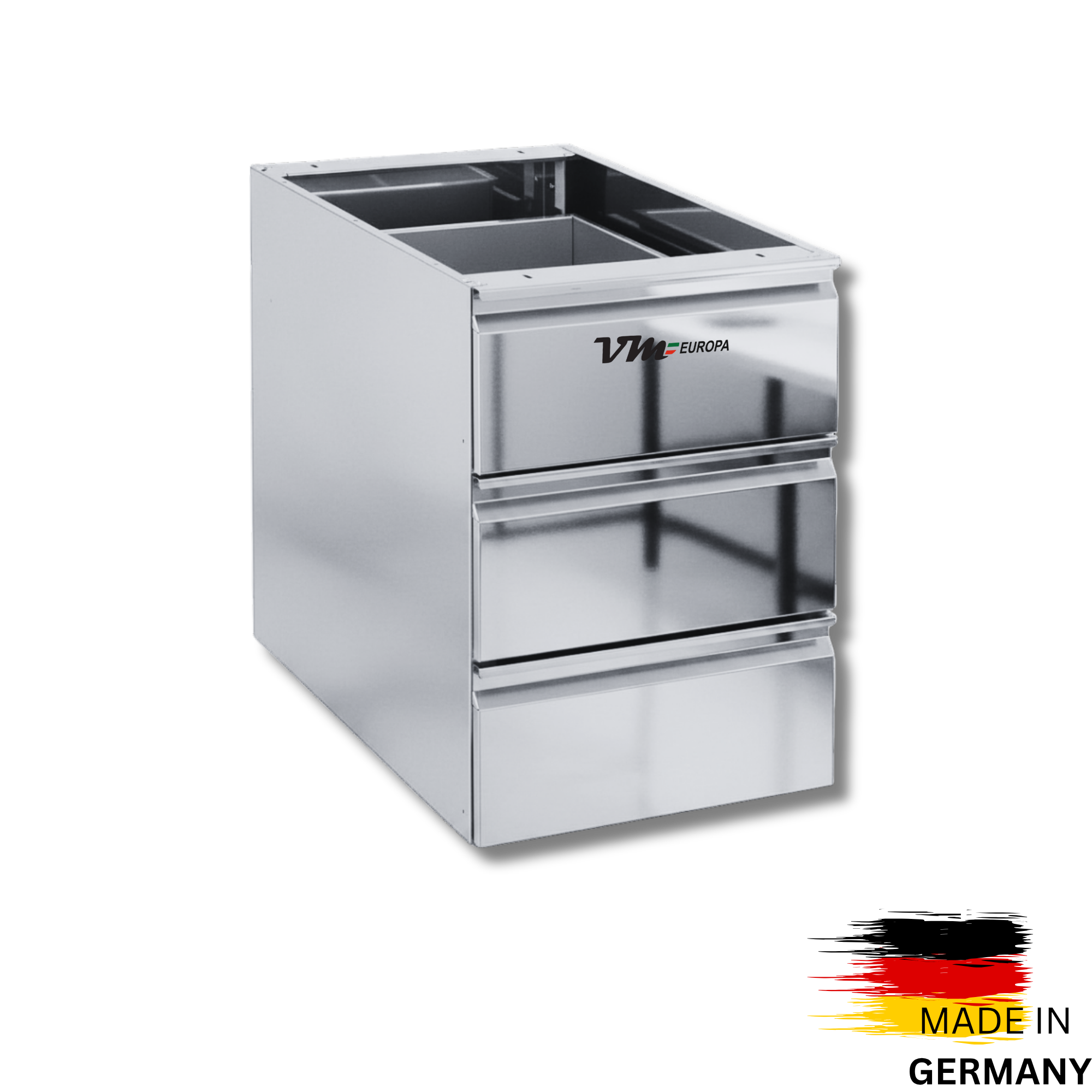 Edelstahl Schubladenblock Premium dreifach (3fach)  - 400 x 635 x 585 mm (B x L x H)