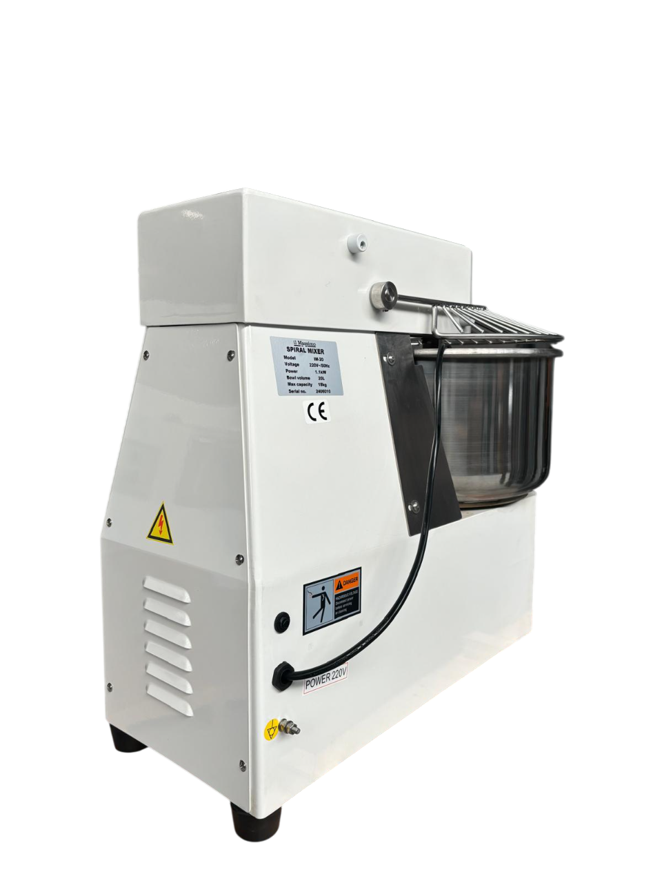 Professionelle Teigknetmaschine 20L | 1 Geschwindigkeit | Feste Rührschüssel | 19kg Teig | 900W | 230V | Edelstahl
