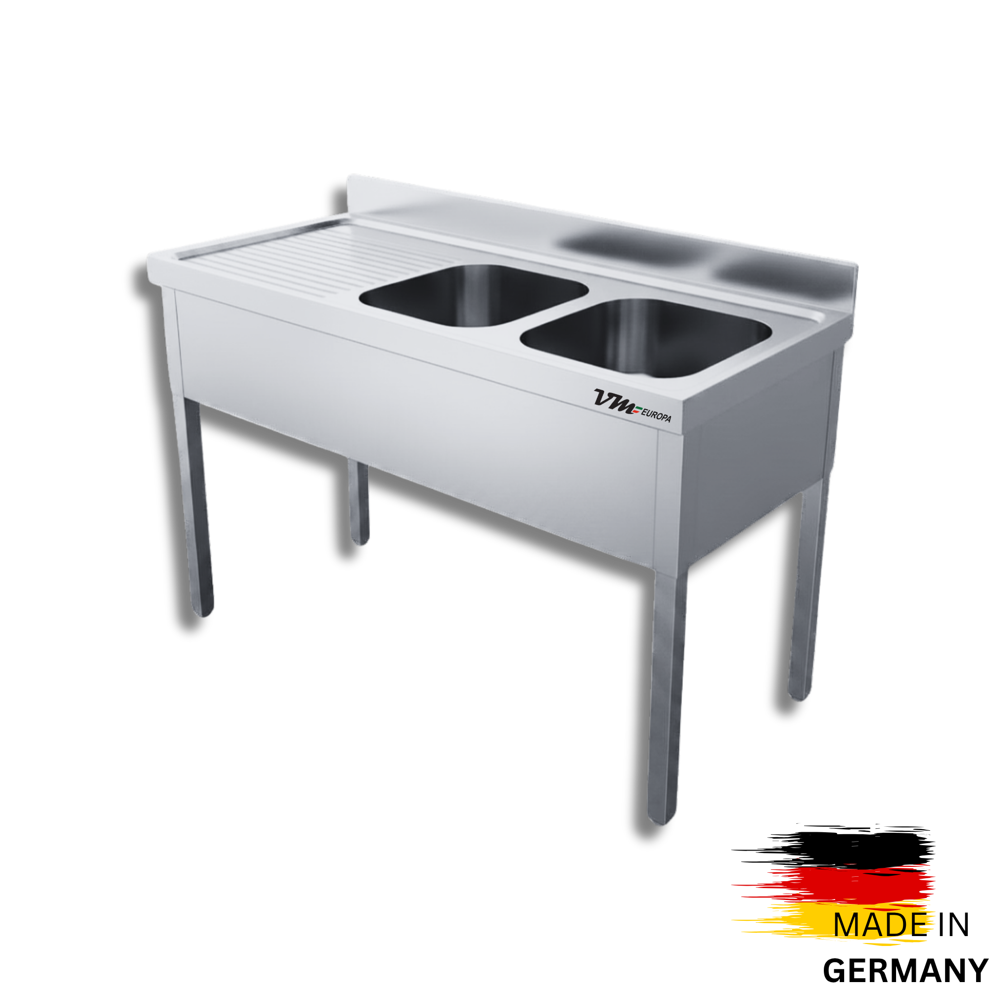 Edelstahl Spültisch 2 Becken rechts, ohne Grundboden, mit Aufkantung, Premium - alle Größen zur selbstmontage oder verschweißt