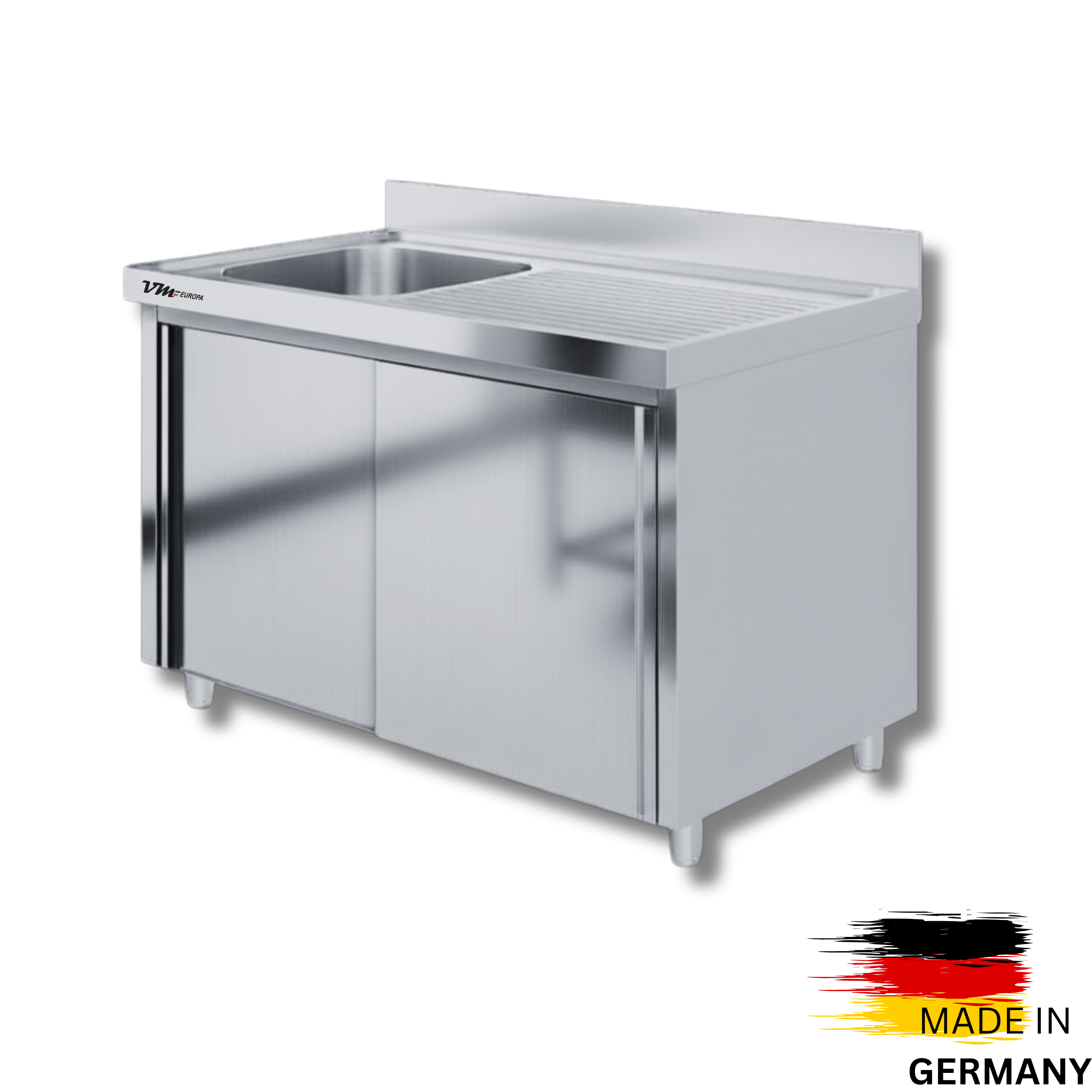 Edelstahl Spülschrank 1 Becken links, mit Aufkantung, Premium - alle Größen montiert