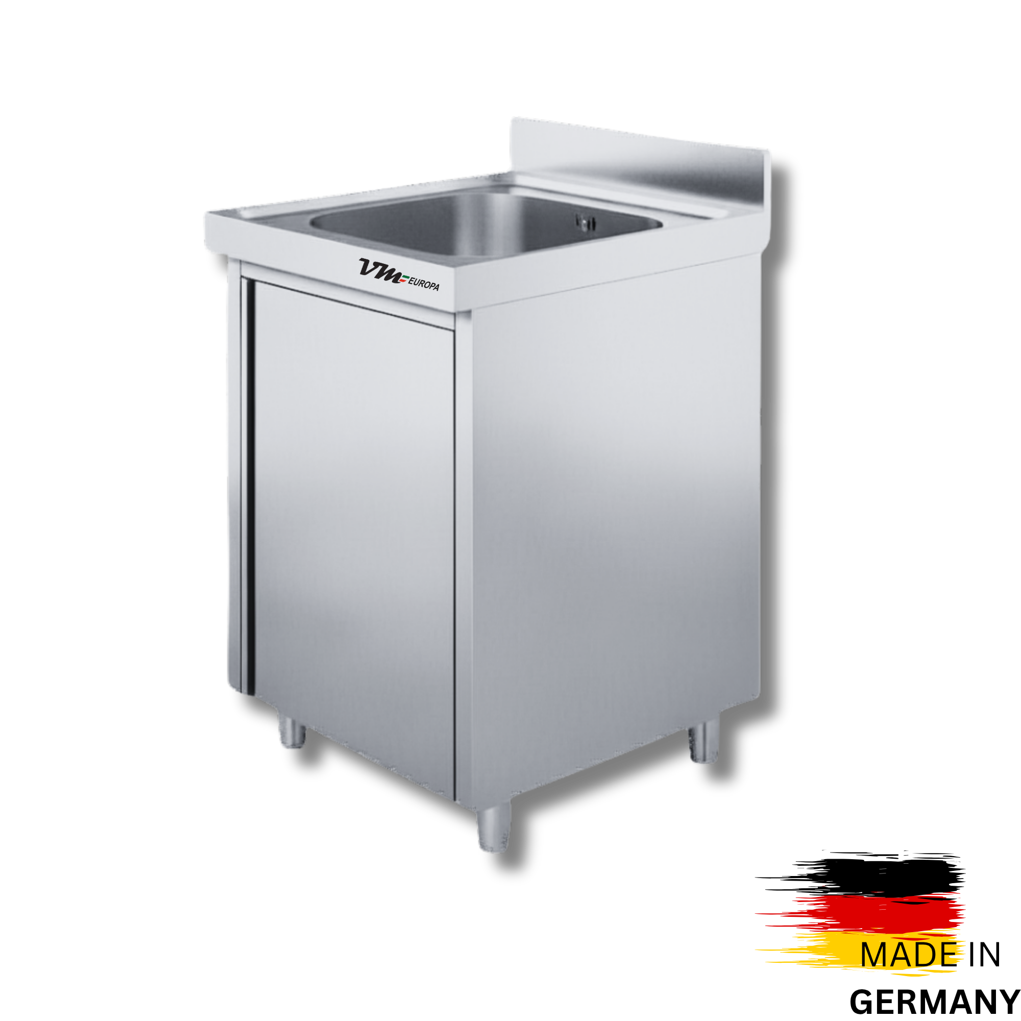 Edelstahl Spülschrank 1 Becken mittig, mit Aufkantung, Premium - alle Größen montiert