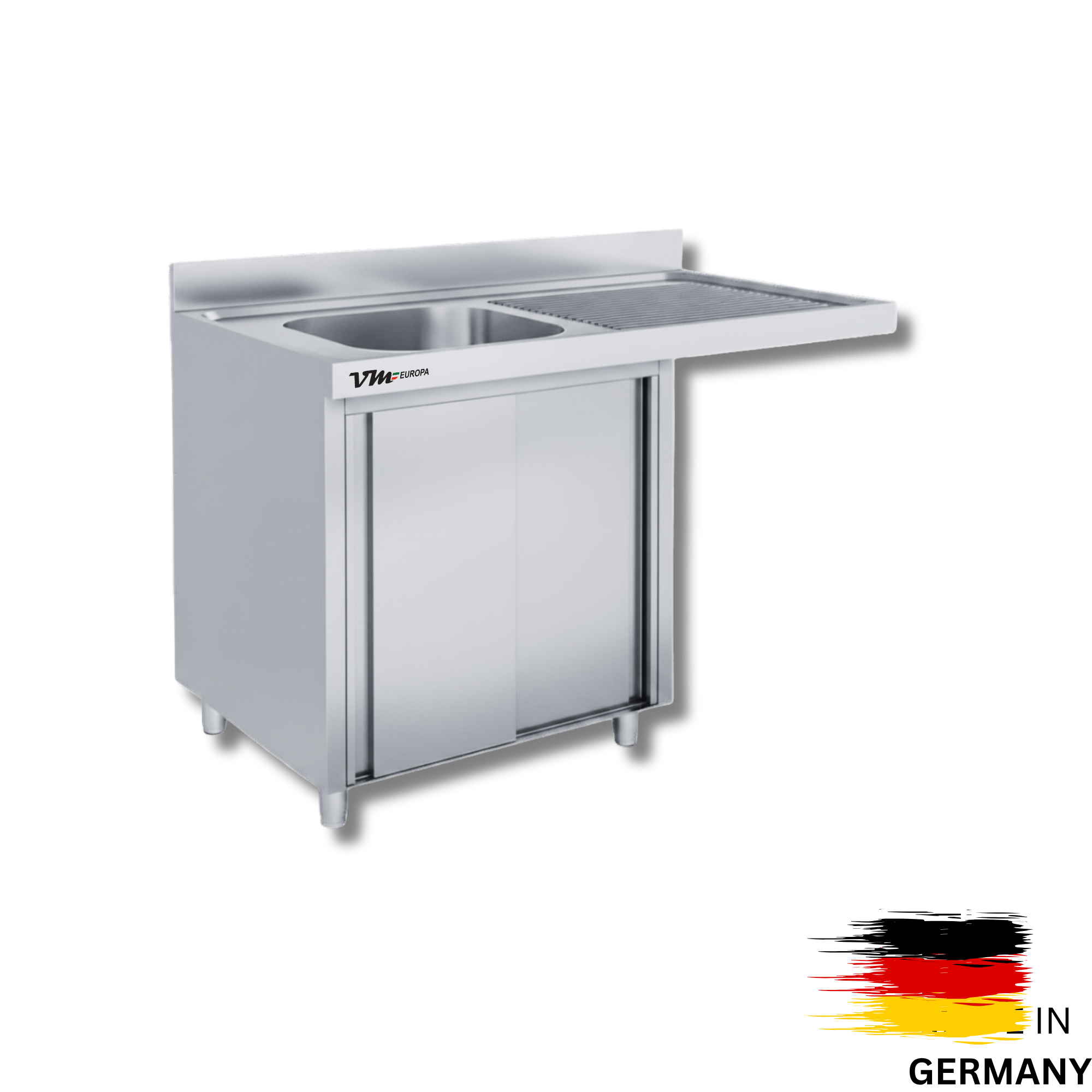 Edelstahl Spülmaschinenschrank bzw. Spülschrankzentrum, 1 Becken links, mit Aufkantung, Premium - alle Größen montiert
