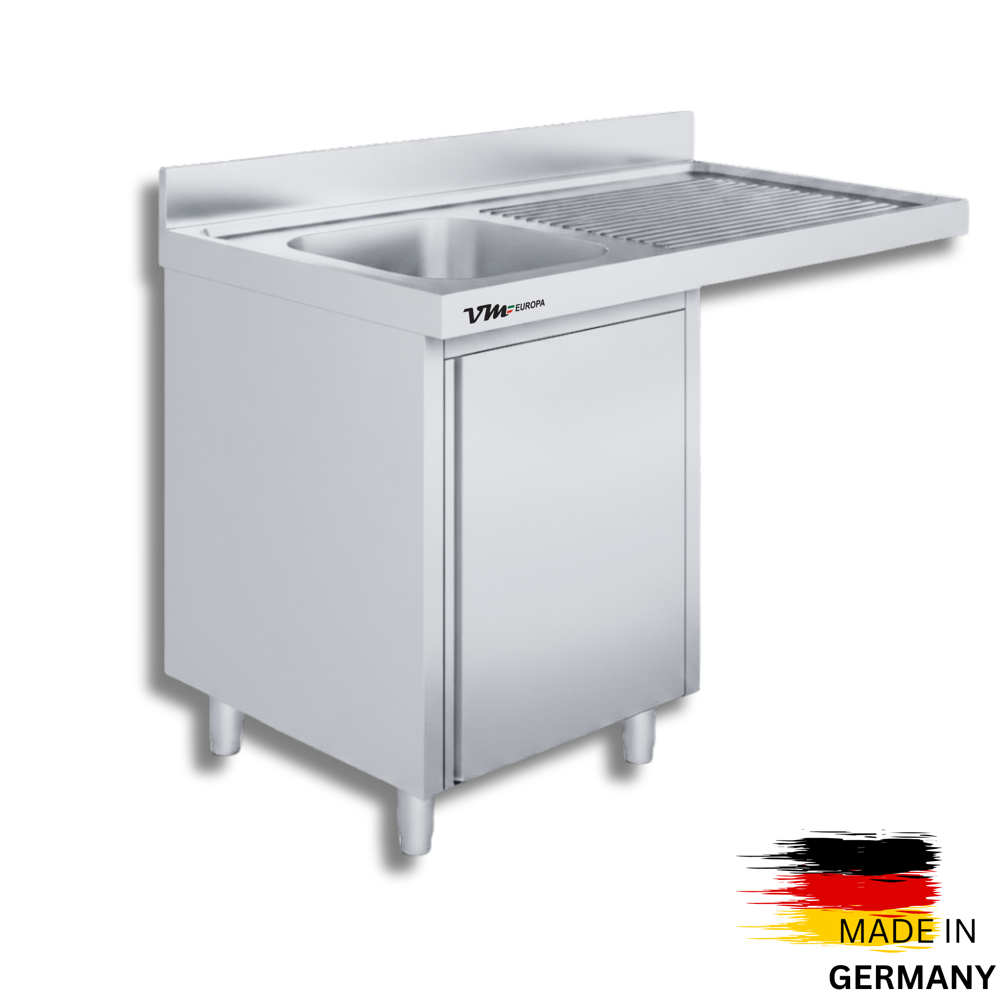 Edelstahl Spülmaschinenschrank bzw. Spülschrankzentrum, 1 Becken links, mit Aufkantung, Premium - alle Größen montiert
