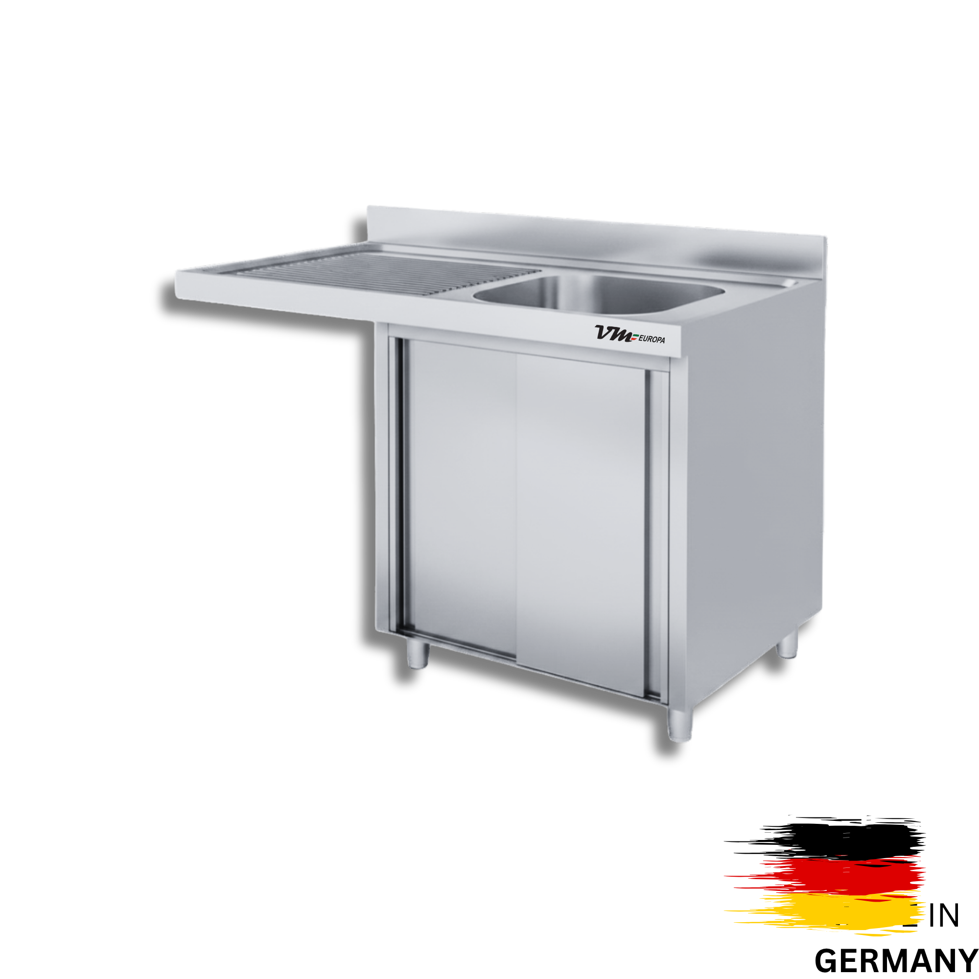 Edelstahl Spülmaschinenschrank bzw. Spülschrankzentrum, 1 Becken rechts, mit Aufkantung, Premium - alle Größen montiert