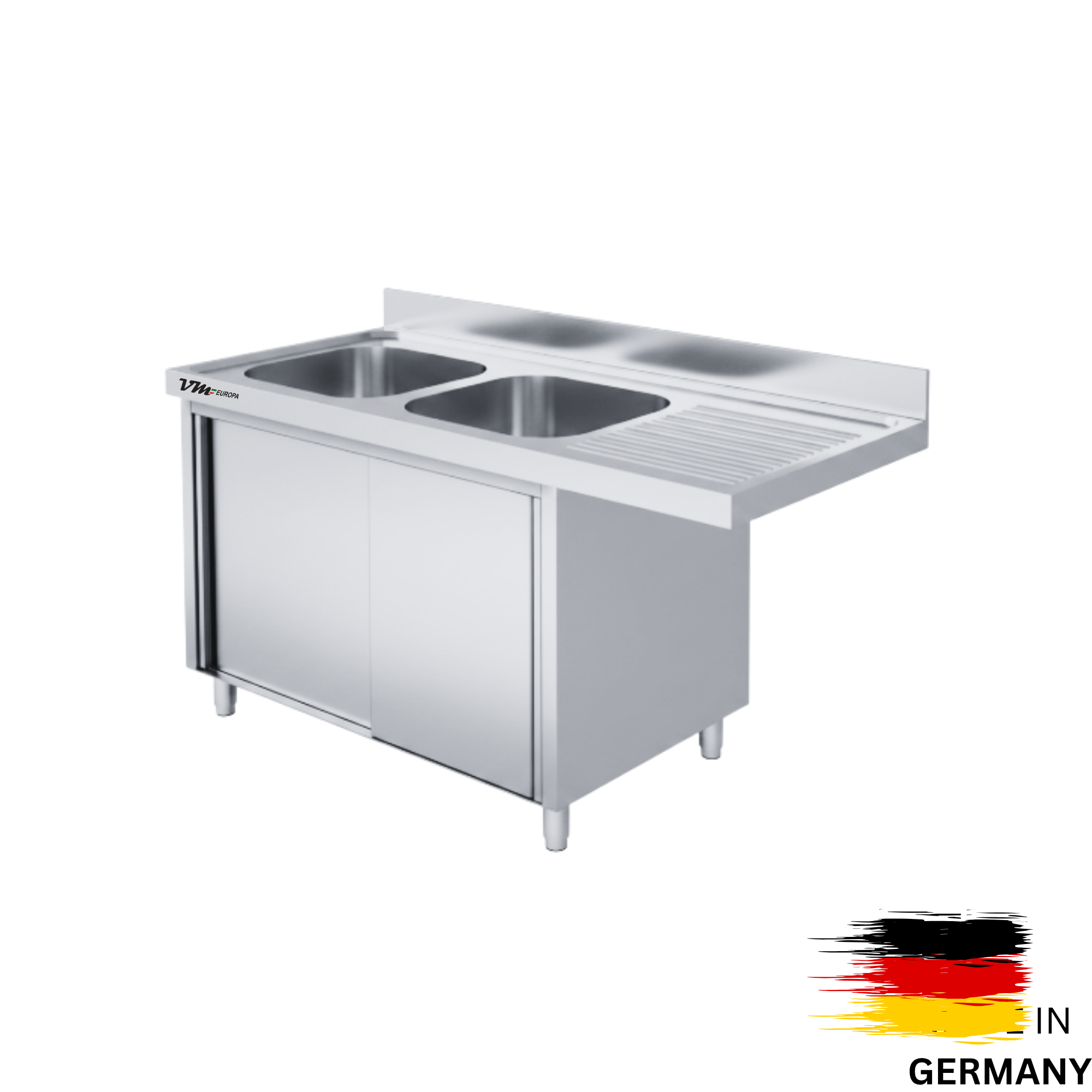 Edelstahl Spülmaschinenschrank bzw. Spülschrankzentrum, 2 Becken links, mit Aufkantung, Premium - alle Größen montiert